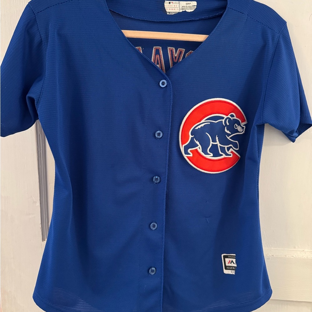 Majestic Royal Blue Chicago Cubs Button-Up Jersey with Red Logo